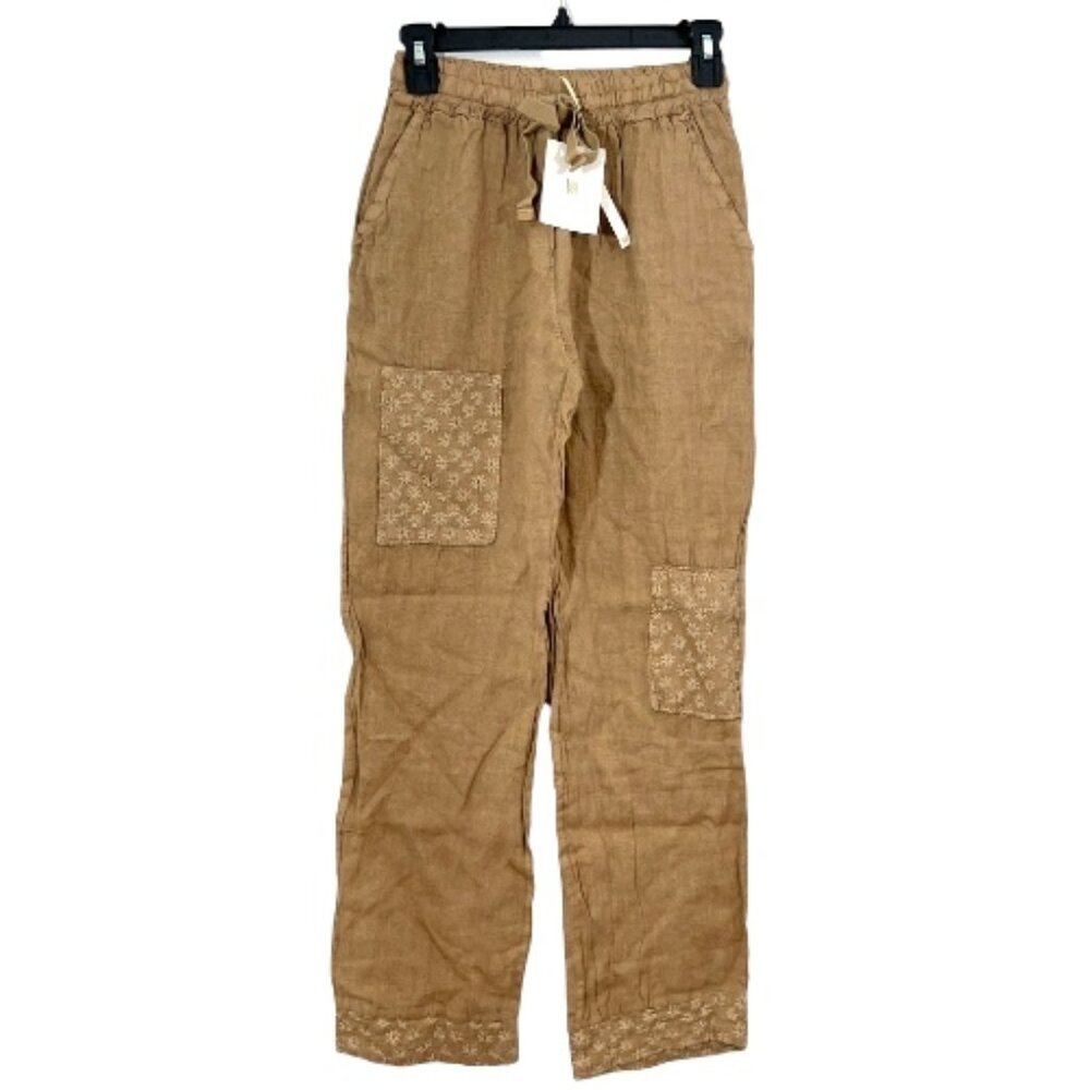 Milio Milano Floral Embroidered Linen Pants 12202 Small New